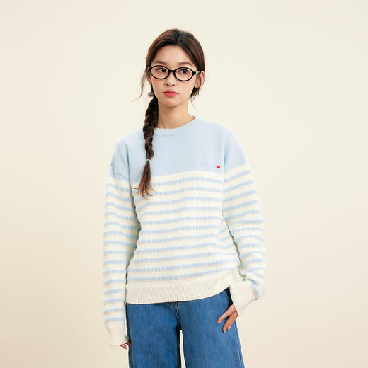 笛莎Deesha青少年女童毛衫2025秋季女童条纹圆领套头毛衣 商品图1