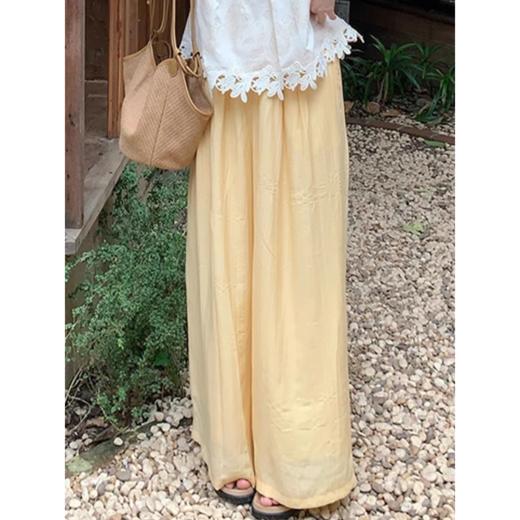 【AUChris山茶梨香新中式气质套装】上衣中式盘扣+胸前褶皱世设计 奶油黄颜色巨显白 高腰+垂坠阔腿 遮肉又藏胯 商品图3