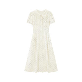 鹿向南「假日梨花」夏季时尚波点女短袖连衣裙小个子收腰显瘦长裙