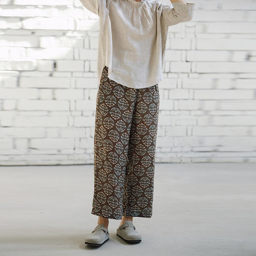 绽放464朵/【莫兰迪系列】高支亚麻印花拼色九分裤女 商品图2