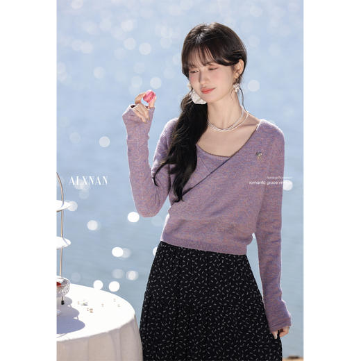 【65折秒杀】鹿向南「雨后小苍兰」香芋紫针织衫女春季新款设计感小众上衣背心L52981DD 商品图4