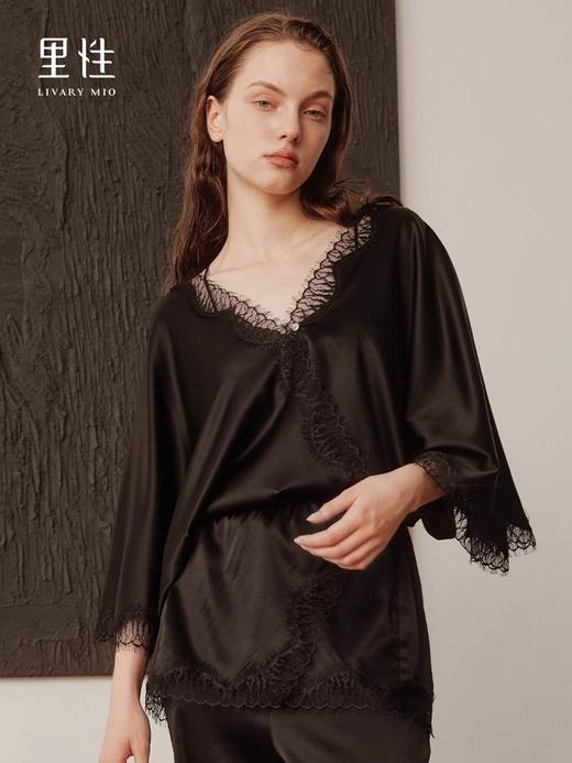 里性 LIVARY MIO 暗影 真丝蕾丝拼接系带睡袍睡裤可外穿家居服套装 商品图1