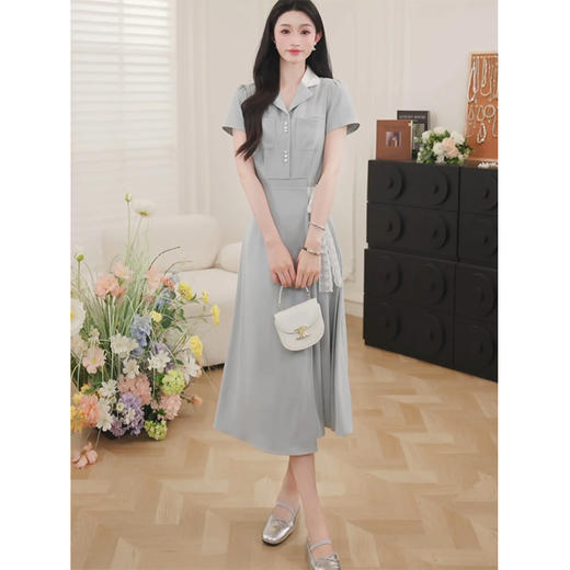 鹿向南「悠然气质」夏季新款通勤气质连衣裙女蓝色长裙子QJD00352 商品图0