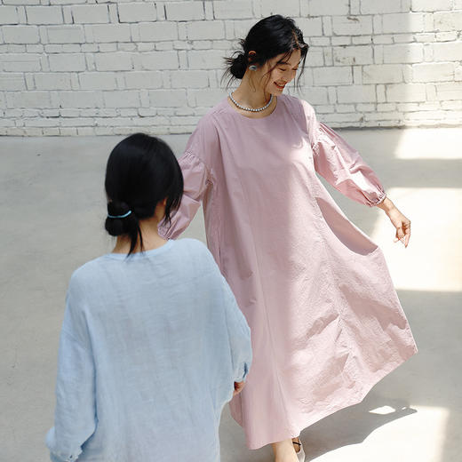 绽放旅行女装414朵/【莫兰迪系列】水洗长绒棉落肩灯笼袖连衣裙夏 商品图1