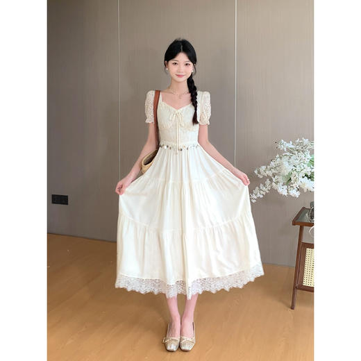 鹿向南「普罗旺斯夏日」法式气质蕾丝花边甜美收腰连衣裙女夏短袖 商品图0