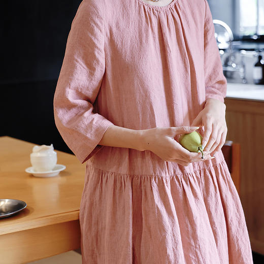 绽放417朵/【莫兰迪系列】高端酵素洗重磅色织亚麻七分袖连衣裙女 商品图3