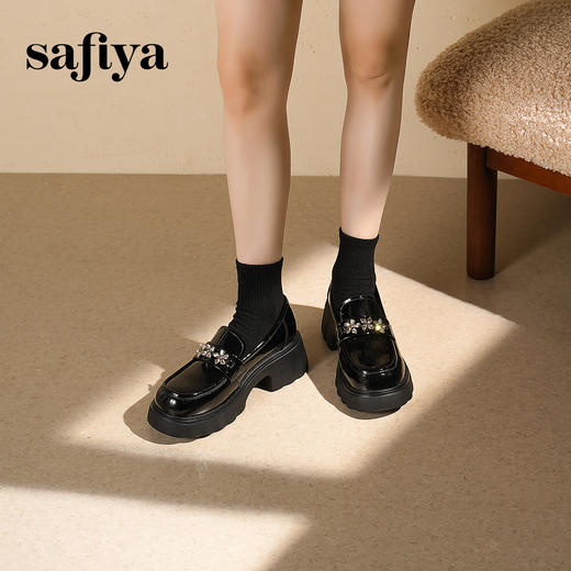 Safiya/索菲娅2025英伦风水钻百搭一脚蹬粗跟厚底增高乐福鞋SFD3112130 商品图2