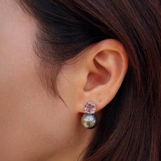 BY EVITA系列 18K镶摩根石和大溪地珍珠 耳钉 商品图2