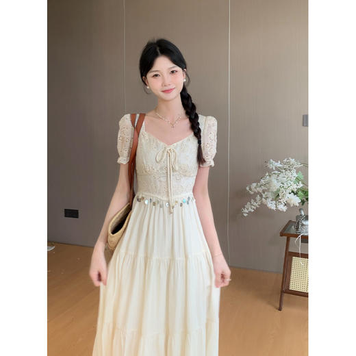 鹿向南「普罗旺斯夏日」法式气质蕾丝花边甜美收腰连衣裙女夏短袖 商品图2