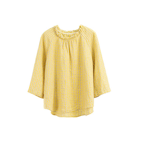 绽放409朵/【莫兰迪系列】色织亚麻小方格高支雨露耳领毛边套头小衫女 商品图4