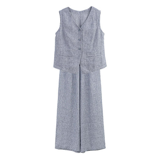 绽放女装403朵/【莫兰迪系列】亚麻色织竖条高级感马甲直筒裤套装 商品图4