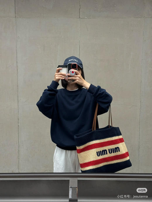 原厂皮𝐦𝐢𝐮 拉菲草编织包 商品图0