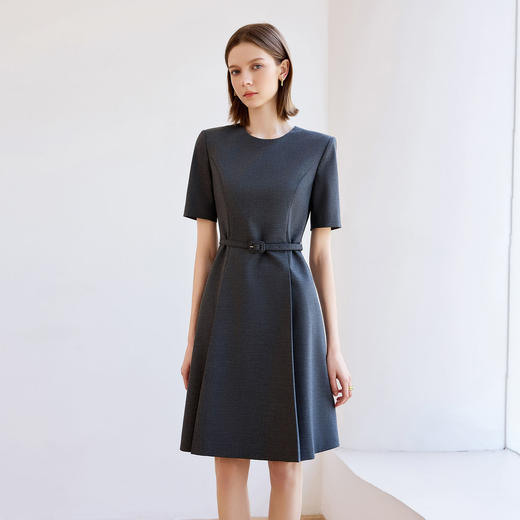 IWY/灰色短袖连衣裙女圆领通勤西装裙高端上班族工作服Q1421 商品图1