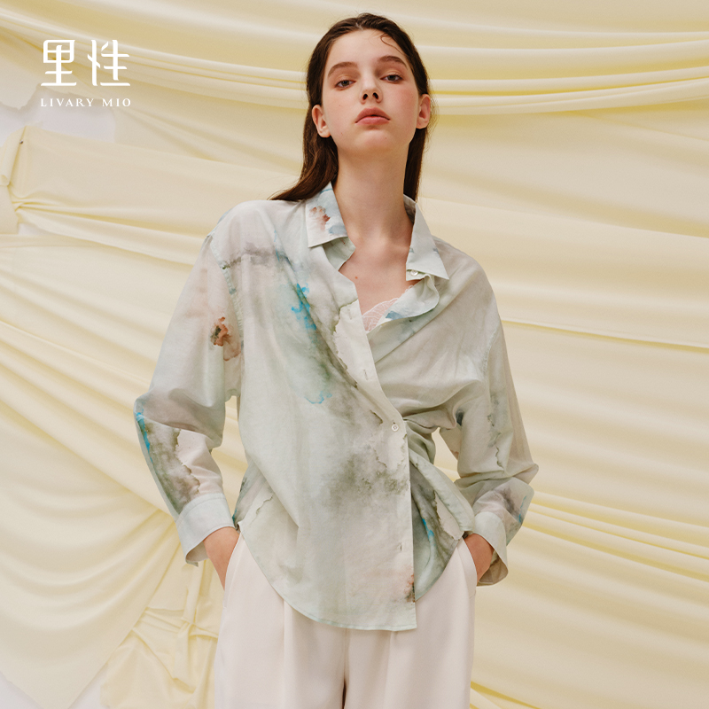 里性 LIVARY MIO 水酝-Brew 丝棉防晒衬衫可两穿水墨印花罩衫外套