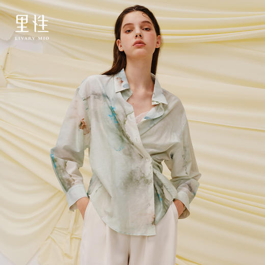 里性 LIVARY MIO 水酝-Brew 丝棉防晒衬衫可两穿水墨印花罩衫外套 商品图0