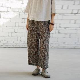 绽放464朵/【莫兰迪系列】高支亚麻印花拼色九分裤女
