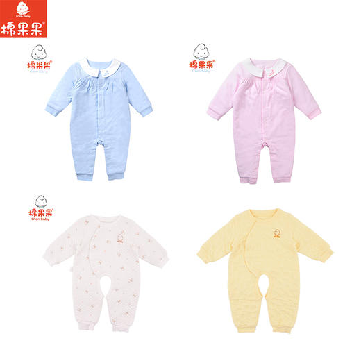 棉果果秋冬季男童女童内衣纯棉、铺棉多款加厚对开连体衣连身衣哈衣M401722818607、19625 商品图0