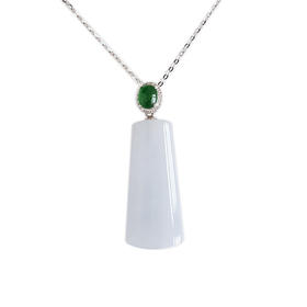 【天然正品】A货翡翠AU750白金镶钻镶天然细腻糯冰种紫罗兰平安无事牌翡翠吊坠项链34.0*11.6*5.4MM（皆取最大值）女士现售价：2480！030425AH16