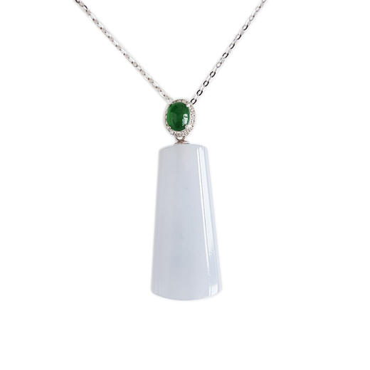 【天然正品】A货翡翠AU750白金镶钻镶天然细腻糯冰种紫罗兰平安无事牌翡翠吊坠项链34.0*11.6*5.4MM（皆取最大值）女士现售价：2480！030425AH16 商品图0