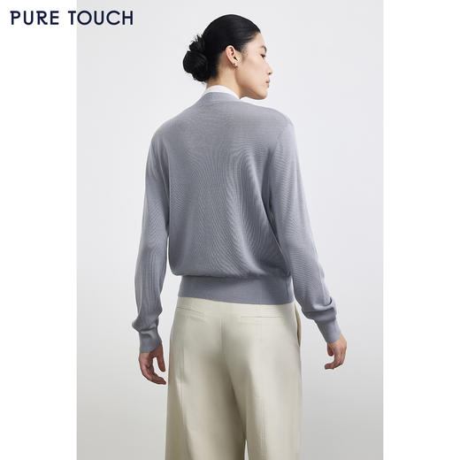 PURE TOUCH浅灰色V领长袖针织开衫 商品图4
