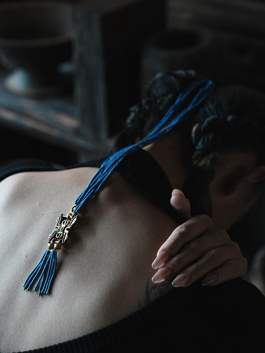 明代铁剪金经书扣老金珠青金石项链 商品图0