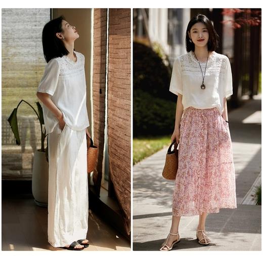 一梦浮生重工蕾丝亚麻天丝半袖睫毛蕾丝上衣 商品图7