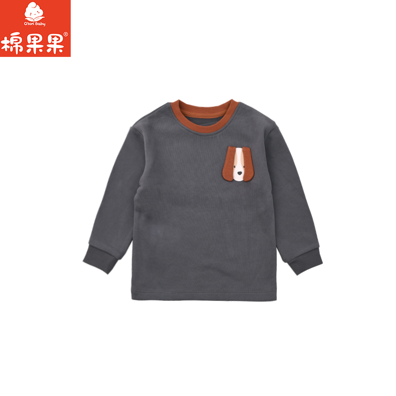 棉果果秋季新品男童韩灰色大毛圈圆领套头卫衣M312140225462