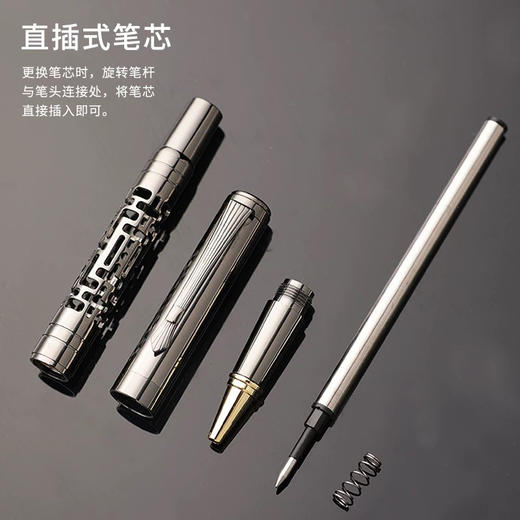 罗氏亮枪灰镂空宝珠笔金属中性笔商务高档复古签字笔 商品图1
