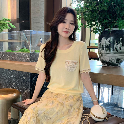 奢姿大码女装2025夏季欧若风度假圆领针织衫胖妹妹时尚简约上衣9852690556 商品图0