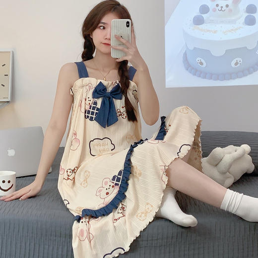 夏薄款棉质睡衣女可爱甜美吊带睡裙卡通休闲 家居服宽松仙女风 商品图5