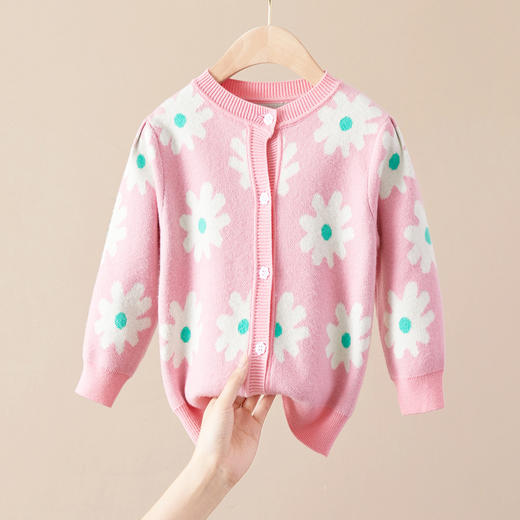 【辛巴娜娜】simbanana春秋儿童可爱白色花女宝短款针织开衫女童毛衣上衣外套 商品图0