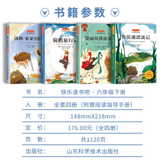 快乐读书吧六年级下册（全四册）鲁滨逊漂流记 汤姆·索亚历险记 尼尔斯骑鹅旅行记 爱丽丝漫游奇境 商品图2