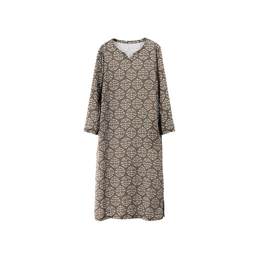 绽放旅行女装412朵/【莫兰迪系列】双支数亚麻底布印花长袖连衣裙 商品图4