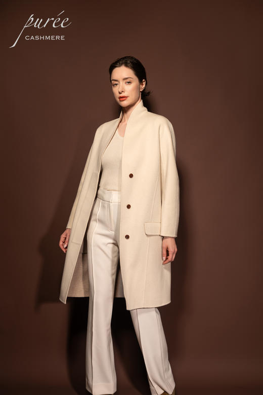 #0929「INVISIBLE LAPEL COAT」85% WOOL 15% CASHMERE 弧形领隐形前扣大衣 商品图2
