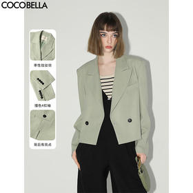 COCOBELLA设计感阔肩短款小西装女秋气质通勤西服外套SI3010
