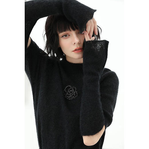 COCOBELLA钉珠山茶花半高领袖套毛衣可拆卸袖两穿针织衫MZ185 商品图0