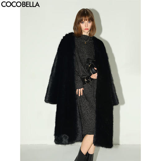 COCOBELLA仿貂绒横排工艺环保皮草外套长款保暖大衣FU3006-2 商品图0