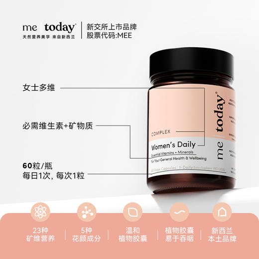 【保税仓】metoday女性复合维生素胶囊 60粒/瓶 高能复配 营养更全面 商品图4