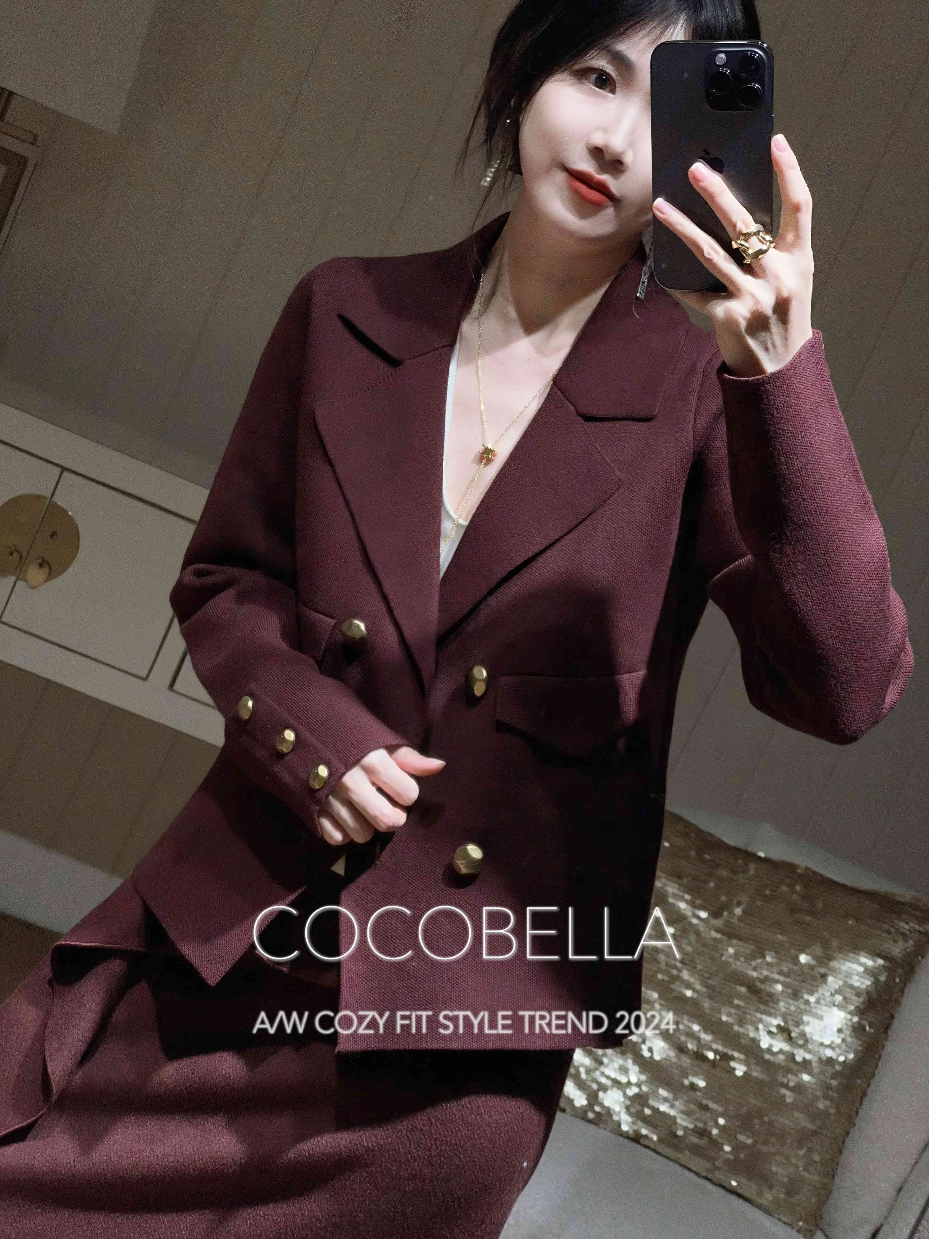 COCOBELLA质感金属扣小香风针织衫气质通勤西装式外套SC71-2