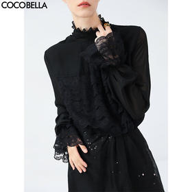 【限时秒杀】COCOBELLA精致女人味优雅多层蕾丝衫赫本风长袖衬衫LC7028-3