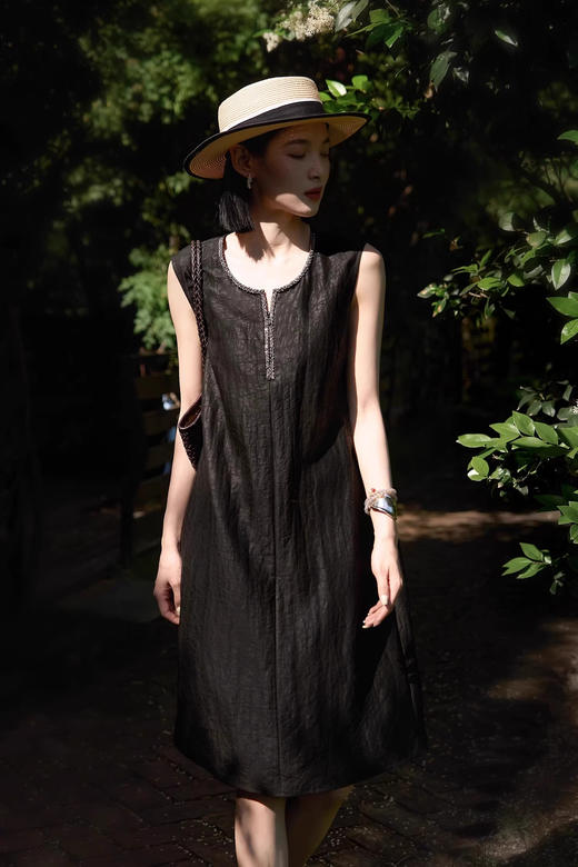 古法龟裂纹岭南瑰宝气质天丝混纺连衣裙 商品图1