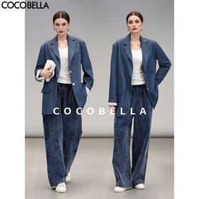 COCOBELLA重工水洗炒色灯芯绒休闲裤牛仔色宽松阔腿裤DN0011