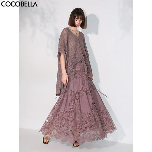 COCOBELLA干枯玫瑰粉镂空水溶蕾丝刺绣半身裙舒适无缝长裙HS7059 商品图0