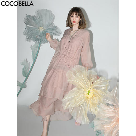 COCOBELLA流苏飘带层叠荷叶大摆莱赛尔连衣裙配吊带裙FR7028 商品图0
