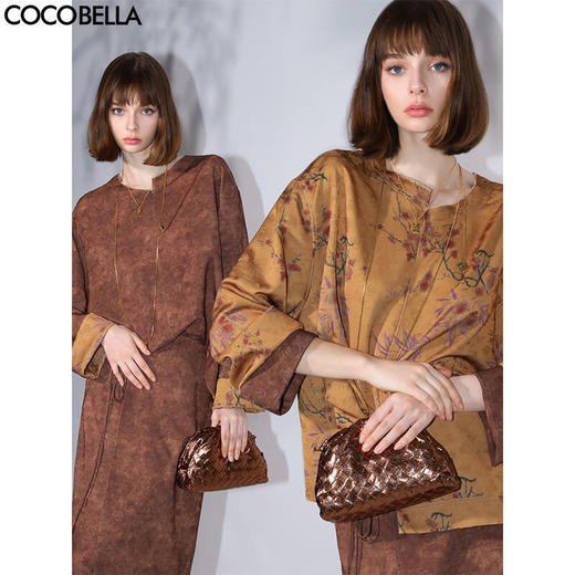 COCOBELLA仿香云纱双面穿提花缎衬衫两面穿新中式上衣TS3015 商品图0