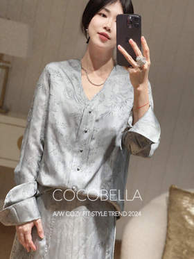 COCOBELLA新中式人丝提花炒色衬衫女丝光质感国风衬衣SR0028