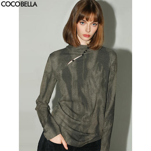 【秒杀】COCOBELLA新中式扎染针织衫设计感温柔气质高领打底衫TS7062 商品图0