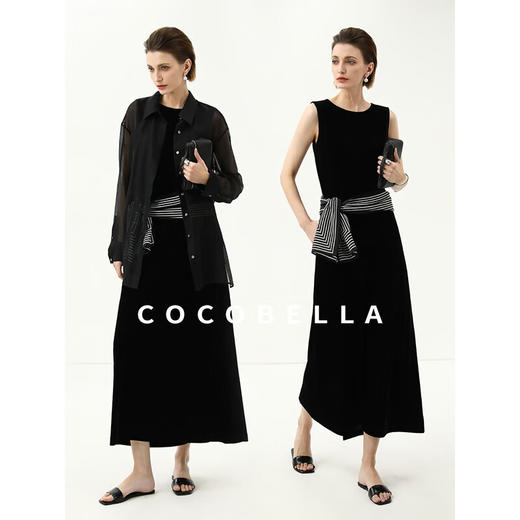 COCOBELLA赫本风轻奢丝绒连衣裙女冬气质混搭风背心裙FR3070 商品图0