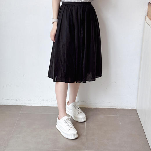 棉麻半身裙女夏季薄款中长款高腰显瘦防走光A字百褶短裙 商品图1