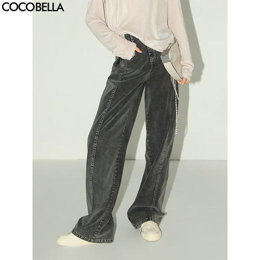 COCOBELLA环保水洗高腰打褶牛仔裤早春复古丹宁直筒休闲裤DN3072 商品图0